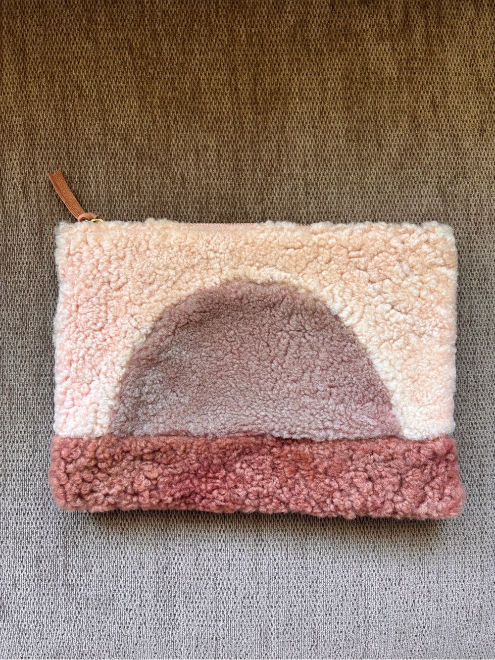 Plush Shearling Zip Pouch - Blush and Mauve